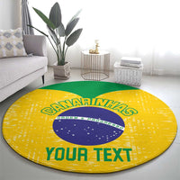 Round yellow carpet with purple Brazil badge and green 'YOUR TEXT' banner