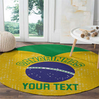 Round yellow carpet with purple Brazil badge and green 'YOUR TEXT' text