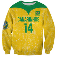 Unisex yellow volleyball sweatshirt with green collar, Brasil crest, Canarinhos and 14