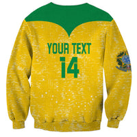 Unisex yellow volleyball sweatshirt with green collar, Brasil crest, YOUR TEXT and 14