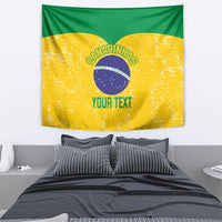 Brazil volleyball tapestry wall hanging with green top, yellow background, round logo and 'YOUR TEXT'