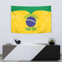 Brazil volleyball tapestry with green border, yellow field, centered round emblem and 'YOUR TEXT'