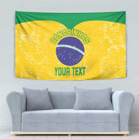Brazil volleyball tapestry wall hanging with green top, yellow center, circular crest and 'YOUR TEXT'
