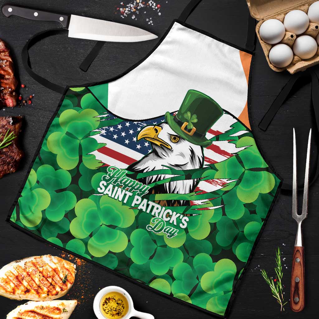 Irish American St Patrick's Day Apron USA Eagle Leprechaun Hat Shamrock Pattern
