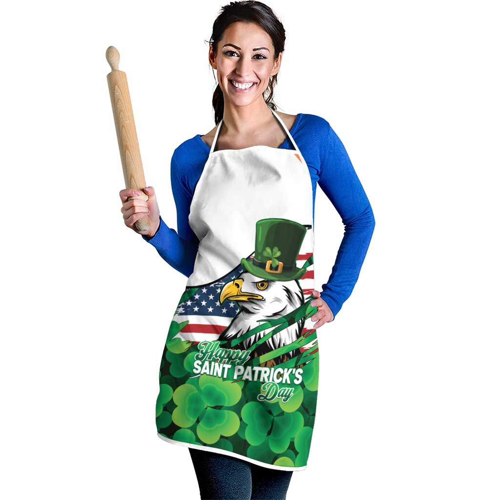 Irish American St Patrick's Day Apron USA Eagle Leprechaun Hat Shamrock Pattern