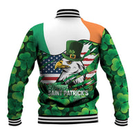 Irish American St Patrick's Day Baseball Jacket USA Eagle Leprechaun Hat Shamrock Pattern