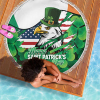 Irish American St Patrick's Day Beach Blanket USA Eagle Leprechaun Hat Shamrock Pattern