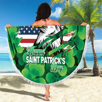 Irish American St Patrick's Day Beach Blanket USA Eagle Leprechaun Hat Shamrock Pattern