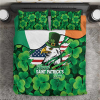 Irish American St Patrick's Day Bedding Set USA Eagle Leprechaun Hat Shamrock Pattern