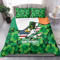 Irish American St Patrick's Day Bedding Set USA Eagle Leprechaun Hat Shamrock Pattern