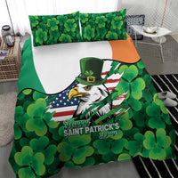 Irish American St Patrick's Day Bedding Set USA Eagle Leprechaun Hat Shamrock Pattern