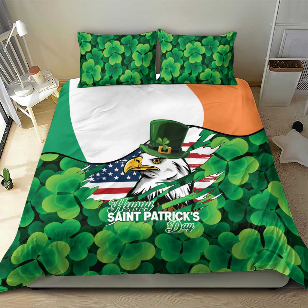 Irish American St Patrick's Day Bedding Set USA Eagle Leprechaun Hat Shamrock Pattern