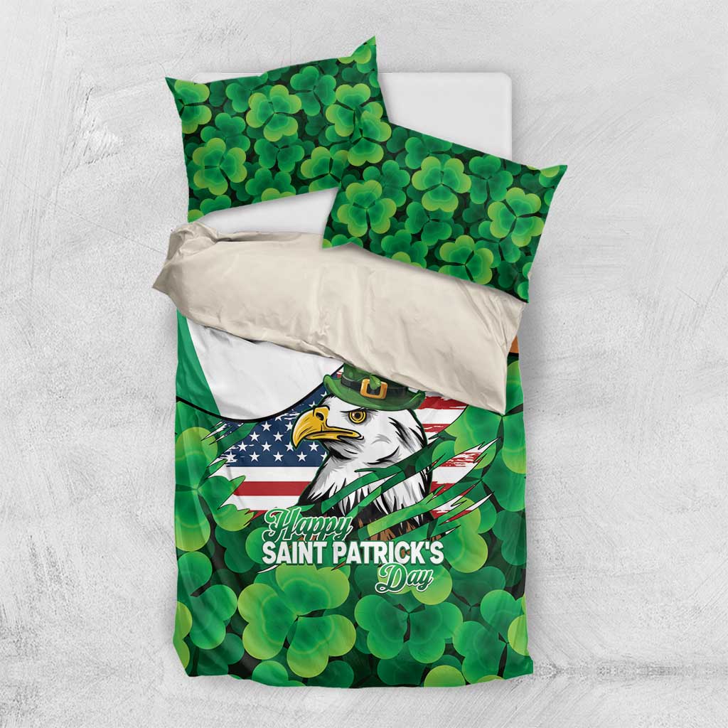 Irish American St Patrick's Day Bedding Set USA Eagle Leprechaun Hat Shamrock Pattern