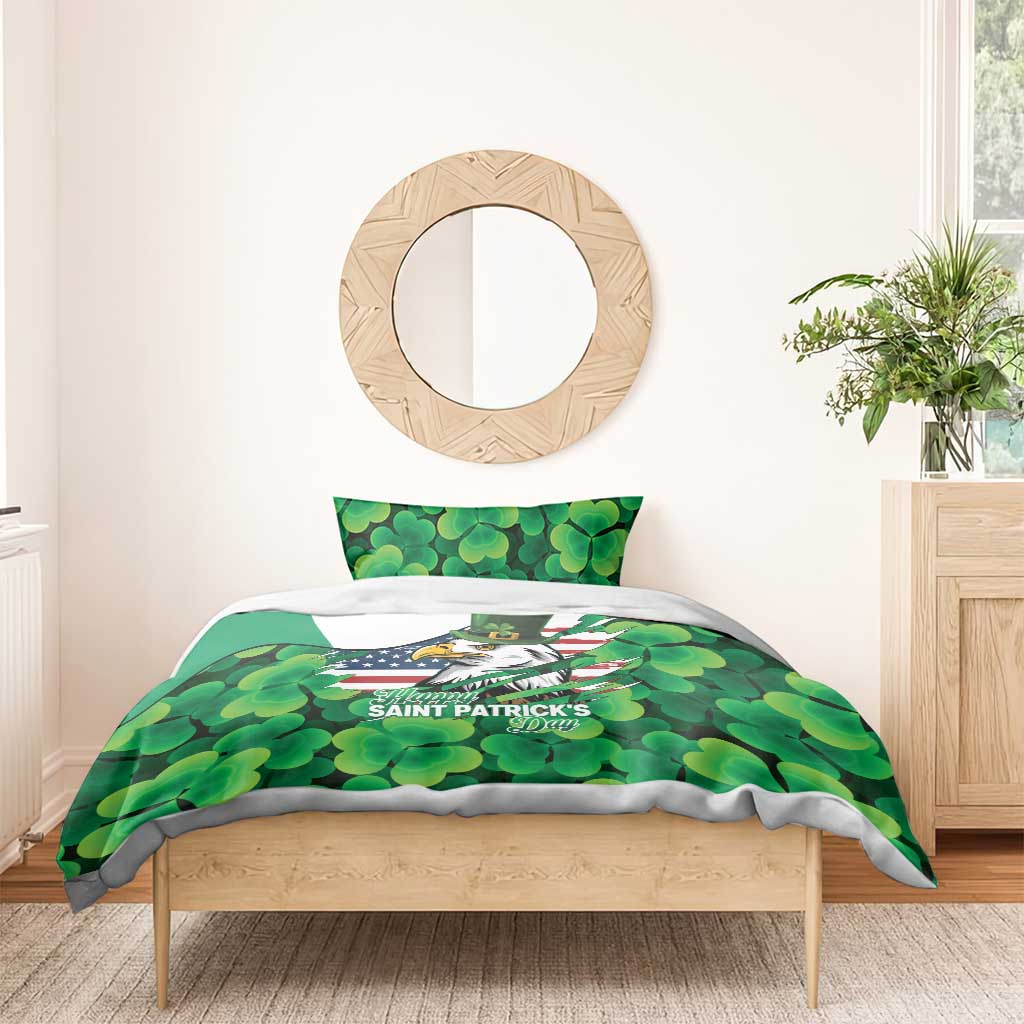 Irish American St Patrick's Day Bedding Set USA Eagle Leprechaun Hat Shamrock Pattern