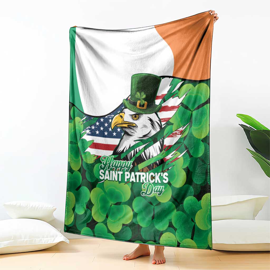 Irish American St Patrick's Day Blanket USA Eagle Leprechaun Hat Shamrock Pattern