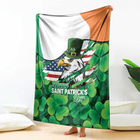 Irish American St Patrick's Day Blanket USA Eagle Leprechaun Hat Shamrock Pattern