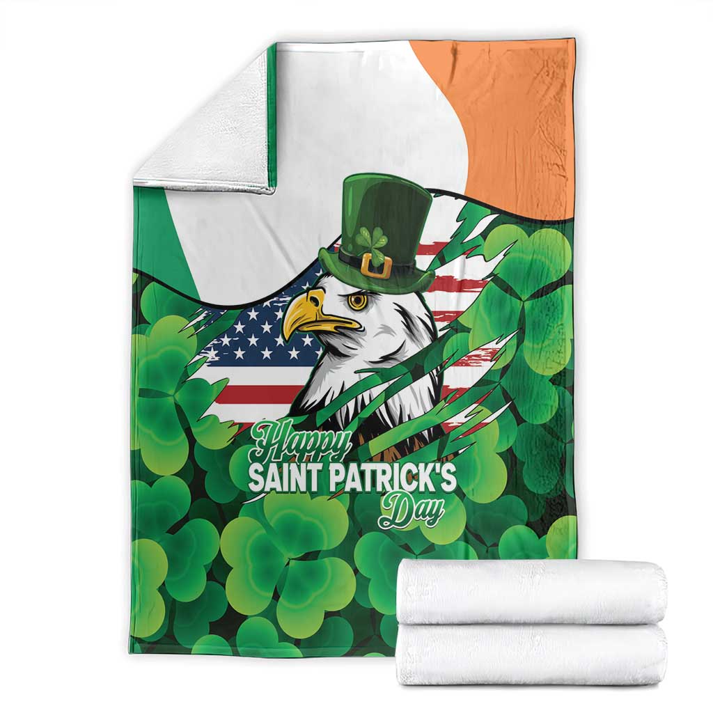 Irish American St Patrick's Day Blanket USA Eagle Leprechaun Hat Shamrock Pattern