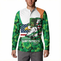 Irish American St Patrick's Day Button Sweatshirt USA Eagle Leprechaun Hat Shamrock Pattern