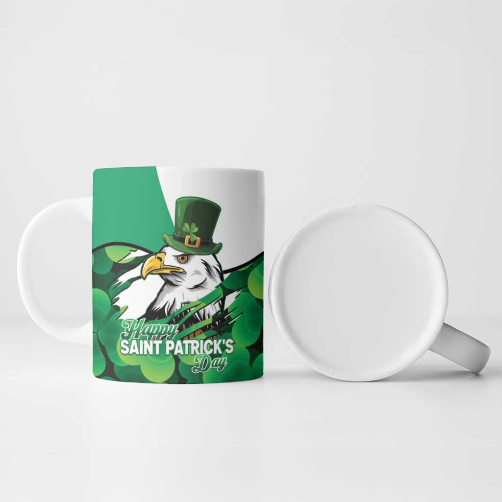 Irish American St Patrick's Day Ceramic Mug USA Eagle Leprechaun Hat Shamrock Pattern