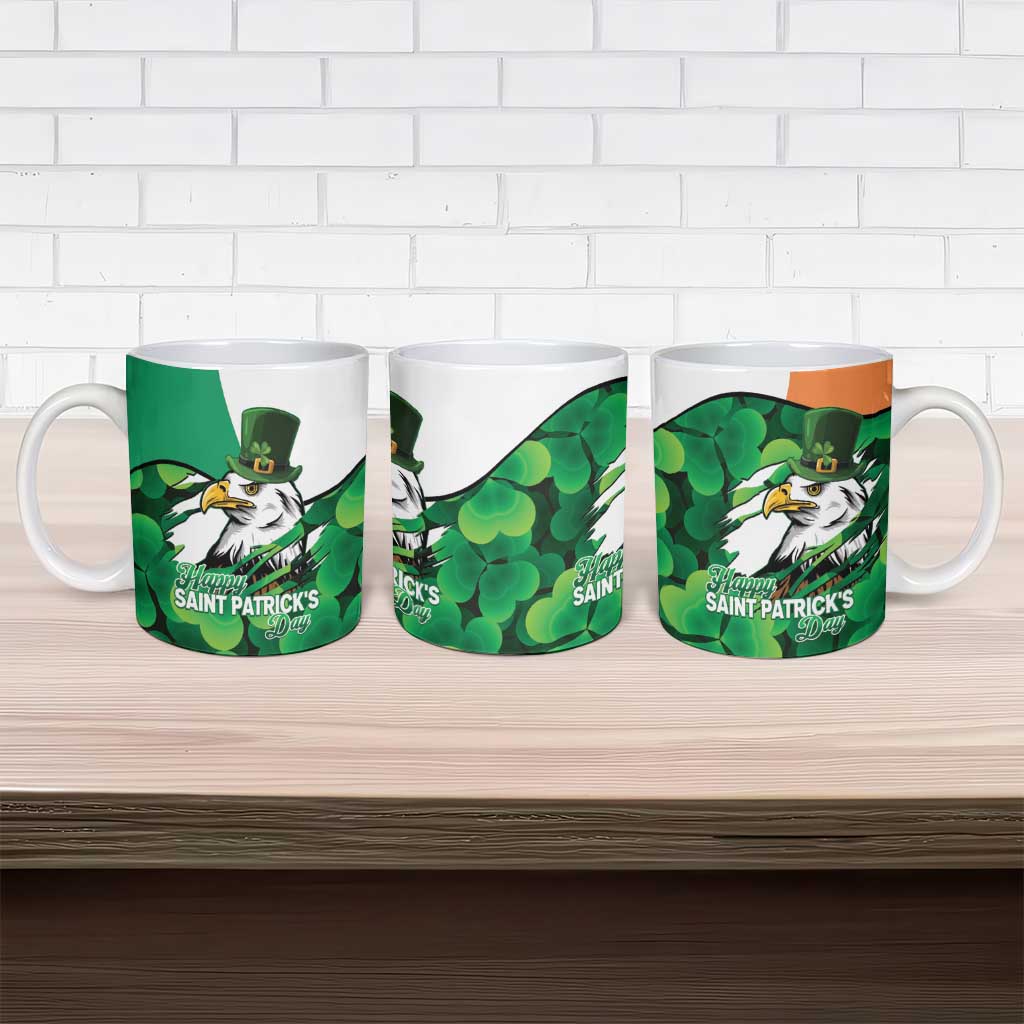 Irish American St Patrick's Day Ceramic Mug USA Eagle Leprechaun Hat Shamrock Pattern