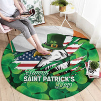 Irish American St Patrick's Day Round Carpet USA Eagle Leprechaun Hat Shamrock Pattern