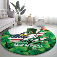 Irish American St Patrick's Day Round Carpet USA Eagle Leprechaun Hat Shamrock Pattern
