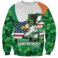 Irish American St Patrick's Day Sweatshirt USA Eagle Leprechaun Hat Shamrock Pattern