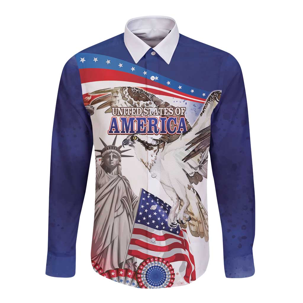 United States 4th Of July Long Sleeve Button Shirt USA Osprey 250 Years Of Freedom