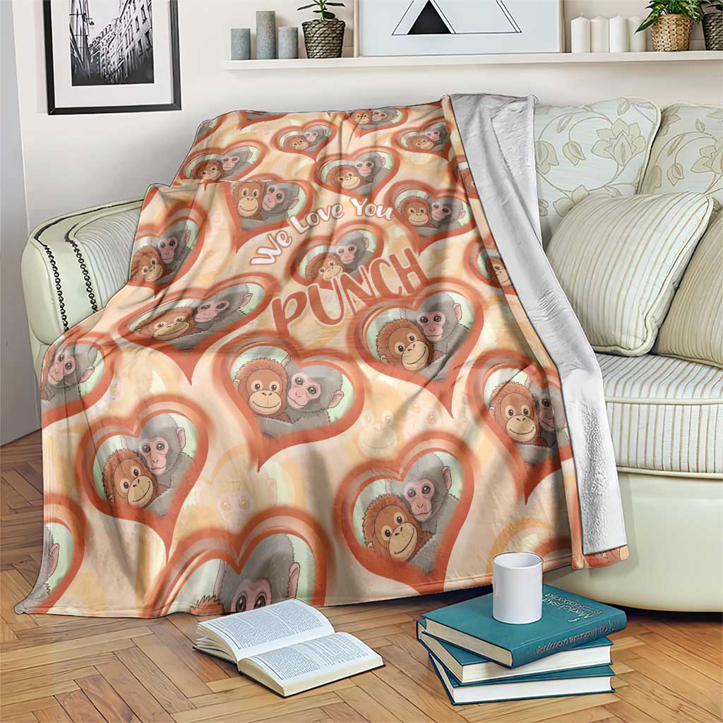 Punch The Monkey Blanket We Love You Seamless Heart Style Orange