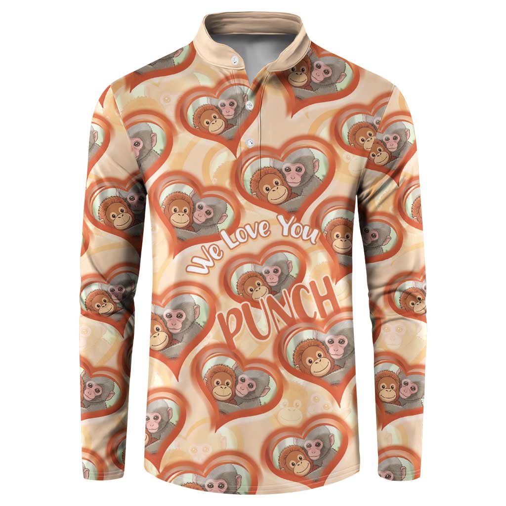 Punch The Monkey Button Sweatshirt We Love You Seamless Heart Style Orange