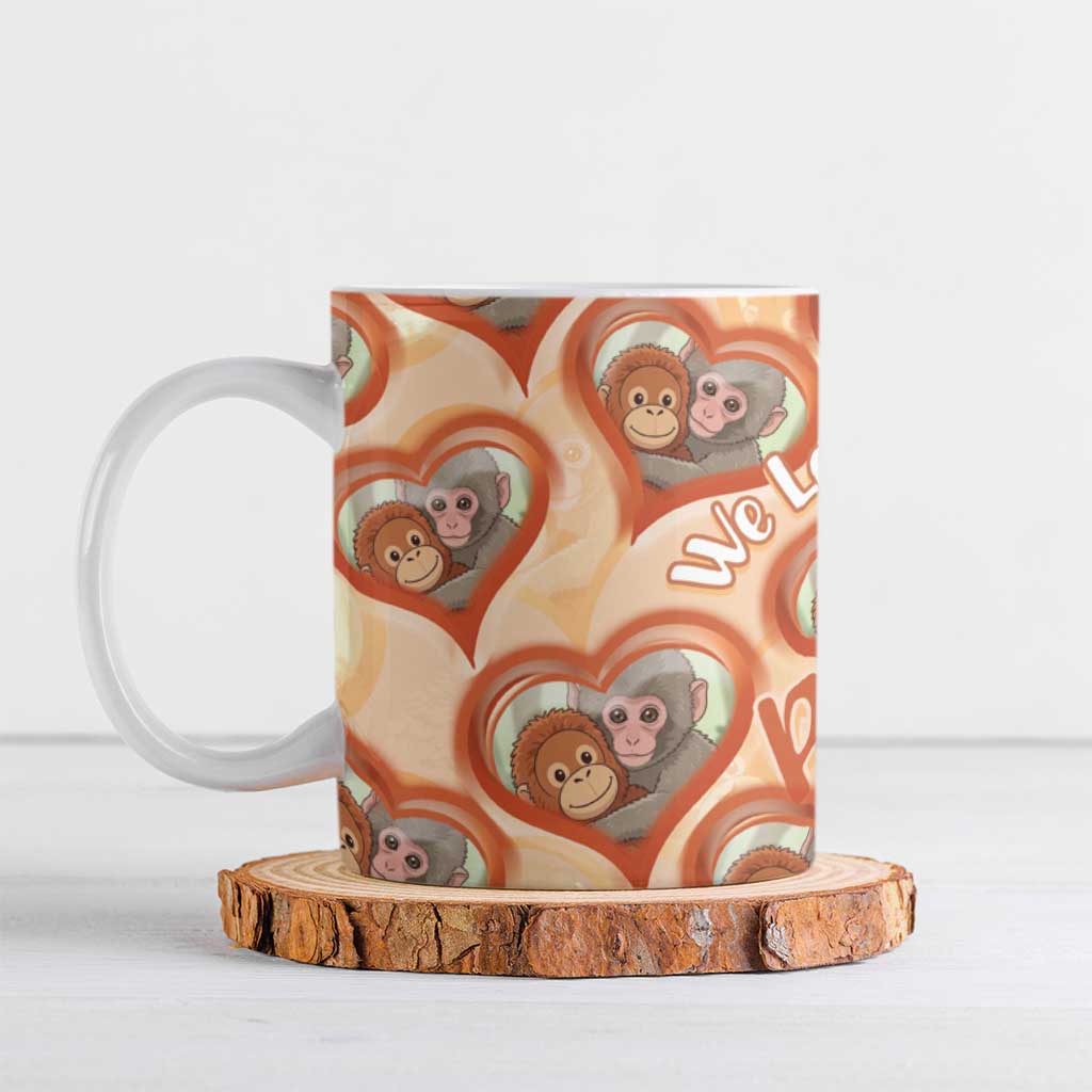 Punch The Monkey Ceramic Mug We Love You Seamless Heart Style Orange