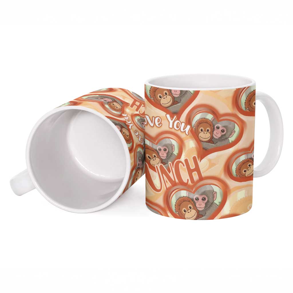 Punch The Monkey Ceramic Mug We Love You Seamless Heart Style Orange