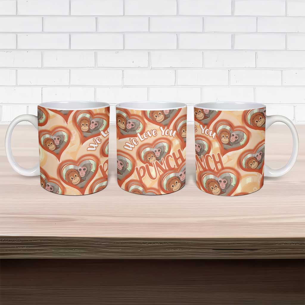 Punch The Monkey Ceramic Mug We Love You Seamless Heart Style Orange