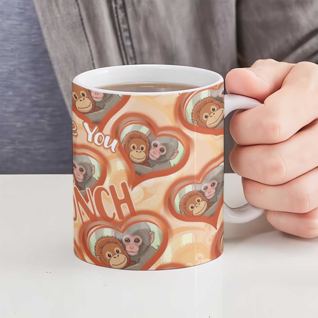 Punch The Monkey Ceramic Mug We Love You Seamless Heart Style Orange