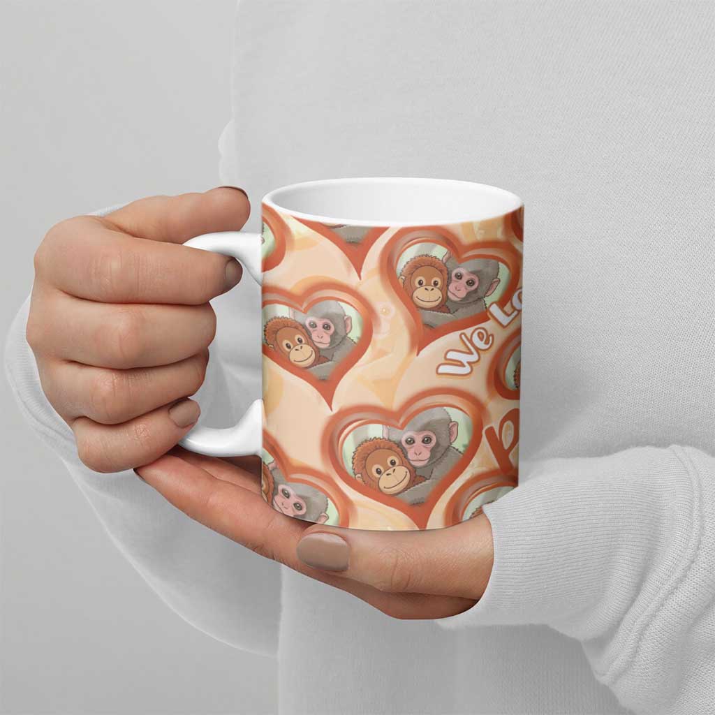 Punch The Monkey Ceramic Mug We Love You Seamless Heart Style Orange