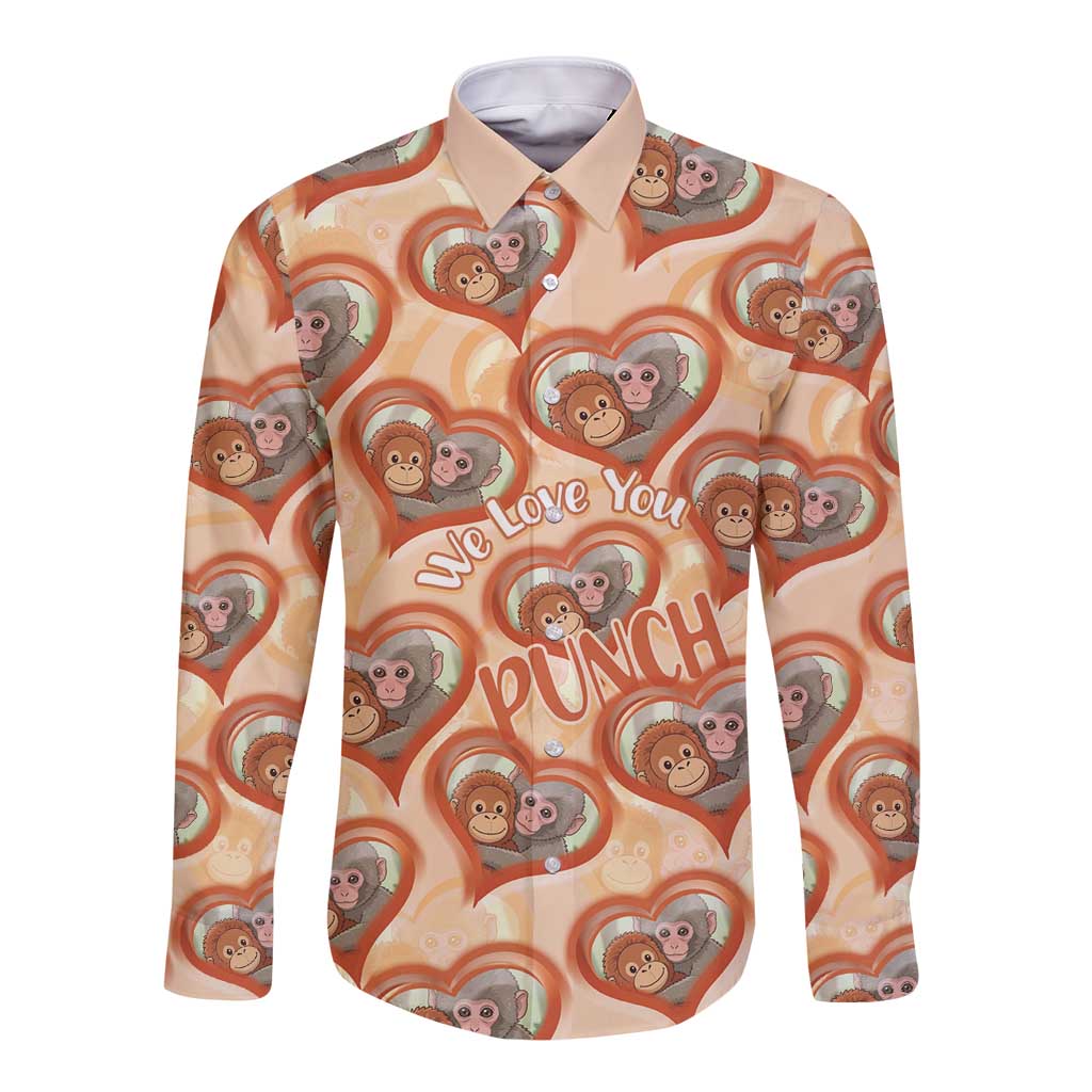 Punch The Monkey Long Sleeve Button Shirt We Love You Seamless Heart Style Orange