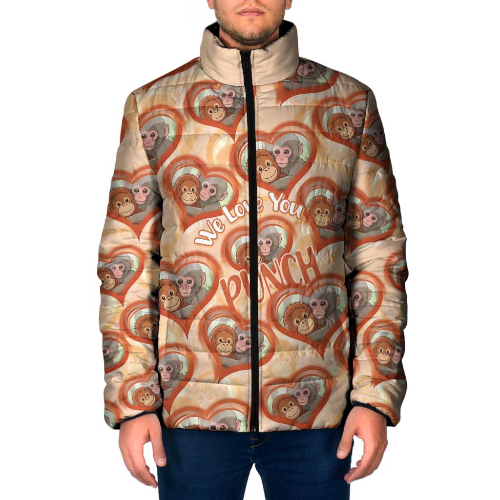 Punch The Monkey Padded Jacket We Love You Seamless Heart Style Orange