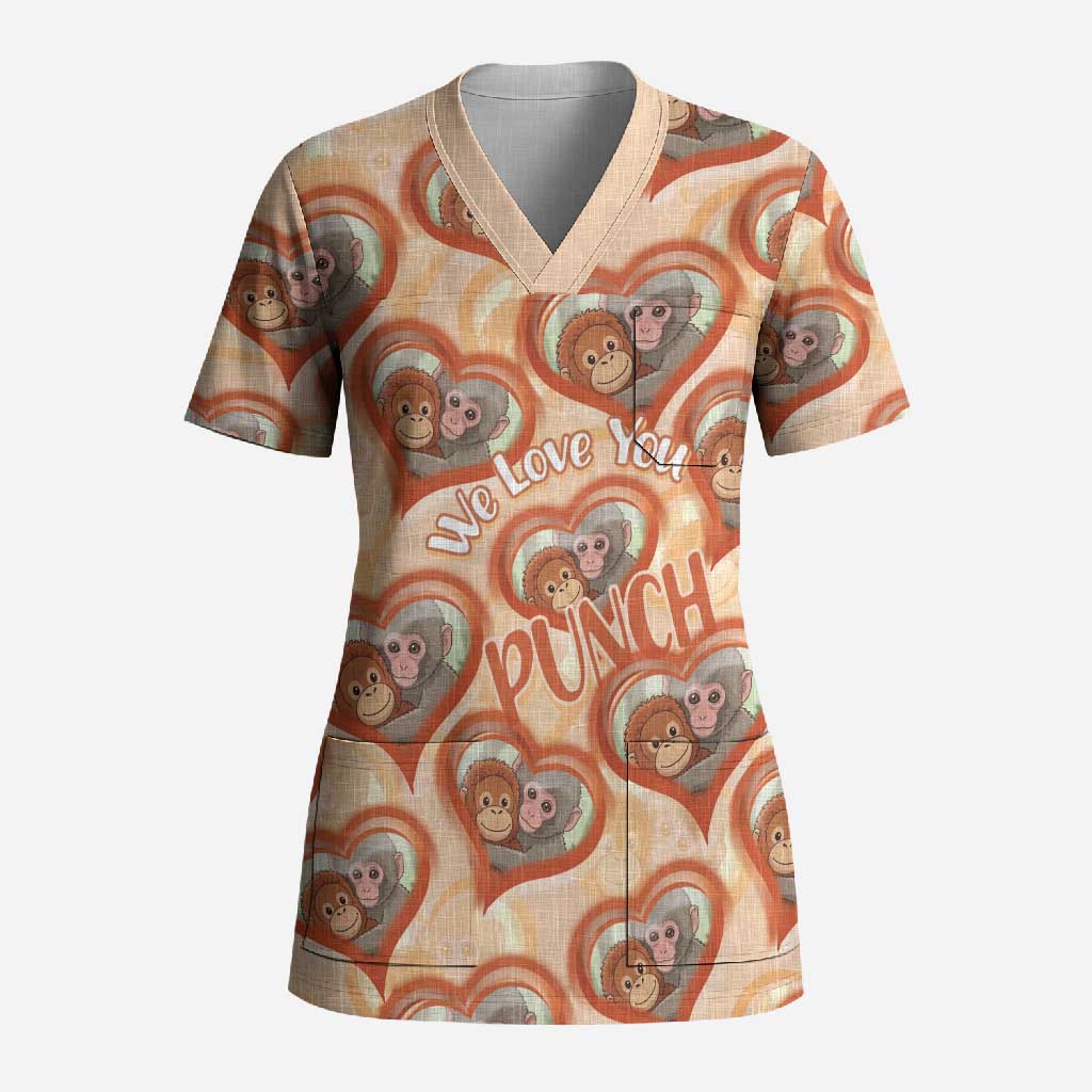 Punch The Monkey Scrub Top We Love You Seamless Heart Style Orange