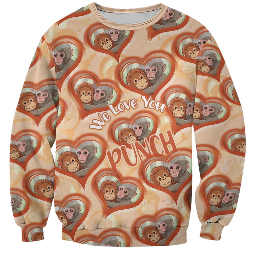 Punch The Monkey Sweatshirt We Love You Seamless Heart Style Orange