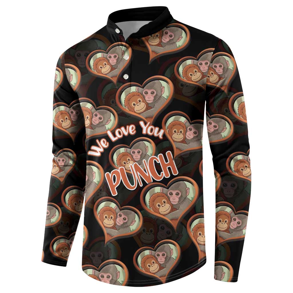 Punch The Monkey Button Sweatshirt We Love You Seamless Heart Style Black