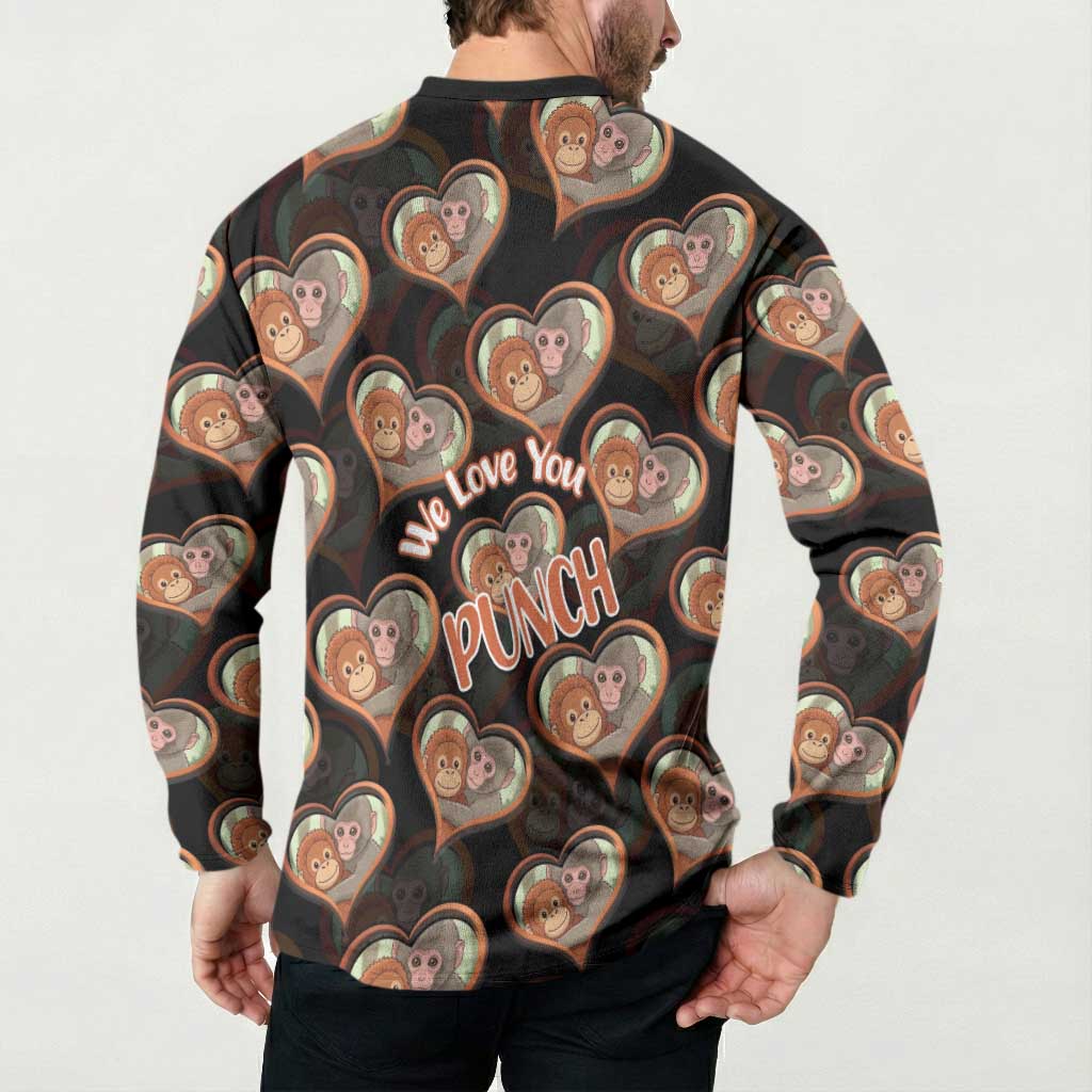 Punch The Monkey Button Sweatshirt We Love You Seamless Heart Style Black