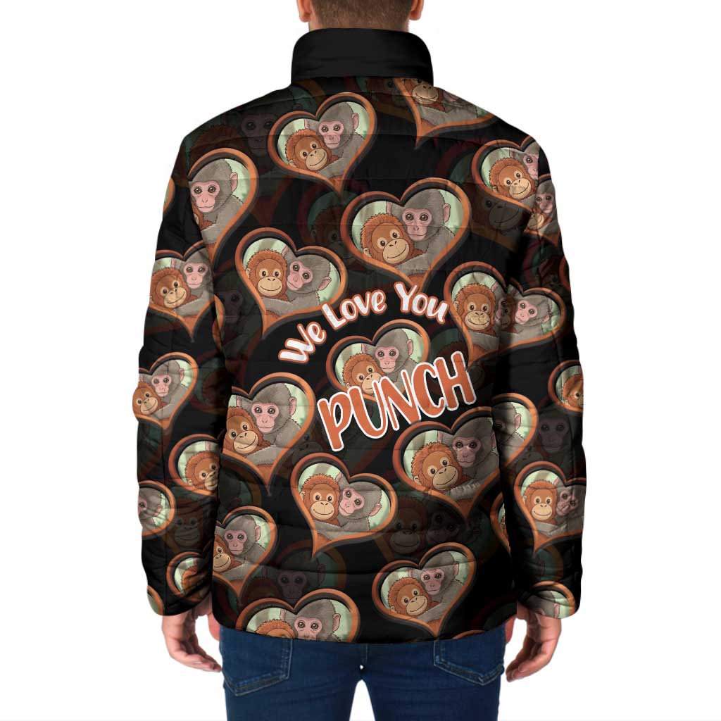 Punch The Monkey Padded Jacket We Love You Seamless Heart Style Black