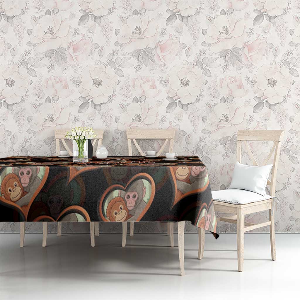 Punch The Monkey Tablecloth We Love You Seamless Heart Style Black