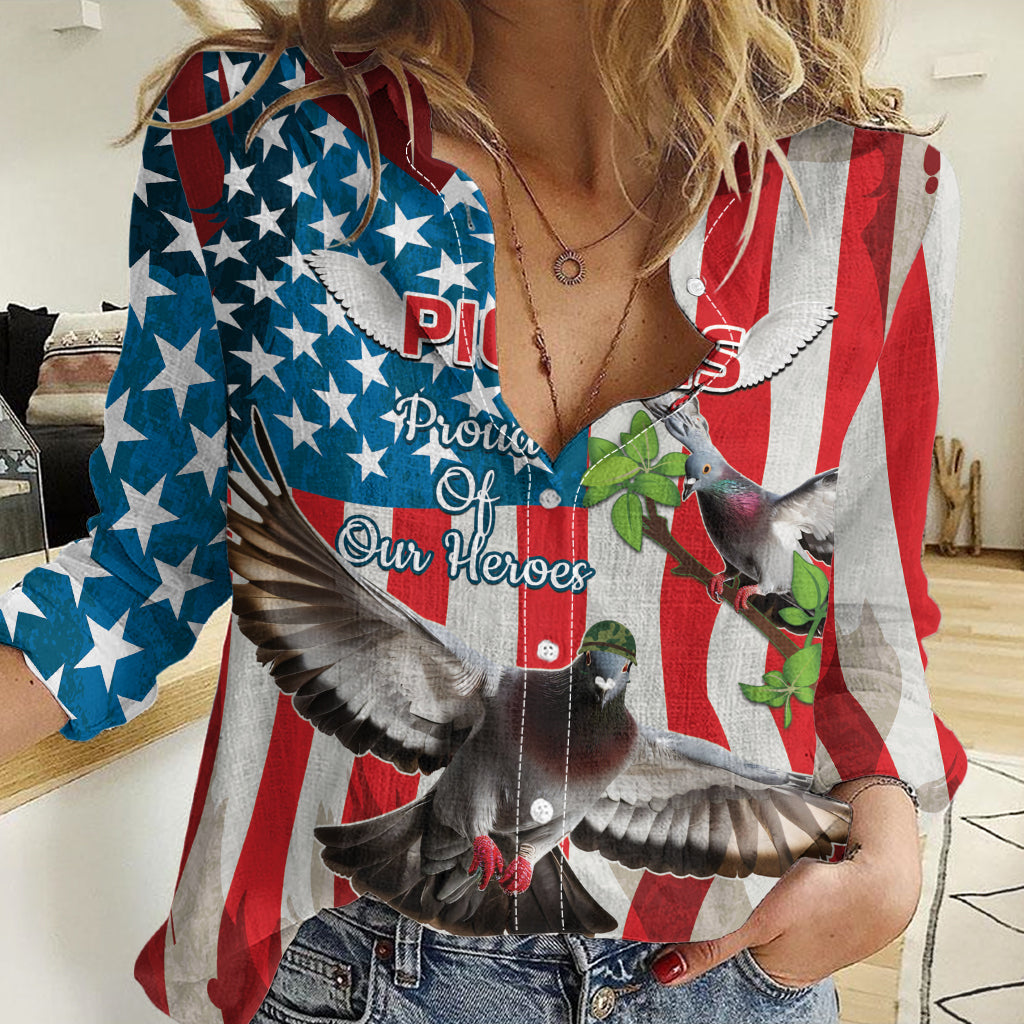 Personalized United States Pigeon Day Women Casual Shirt Proud Of Our Heroes Grunge Style - Wonder Print Shop