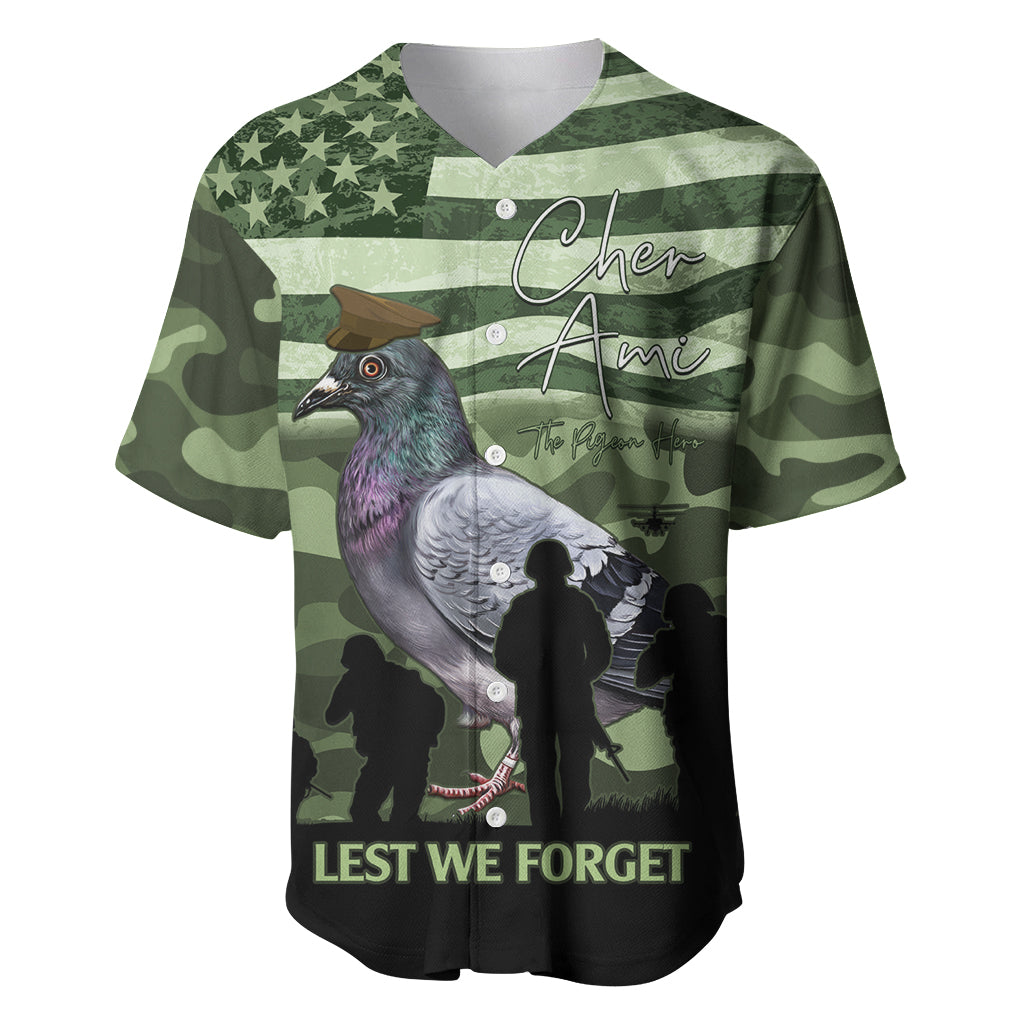 Personalized USA Cher Ami Baseball Jersey Lest We Forget Pigeon Hero - Wonder Print Shop