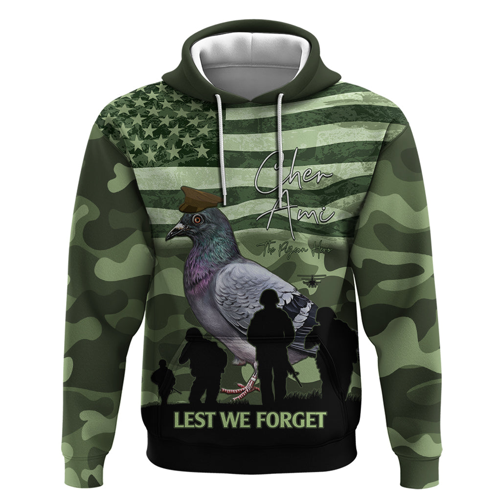 Personalized USA Cher Ami Hoodie Lest We Forget Pigeon Hero - Wonder Print Shop