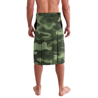 Green camouflage lavalava shorts, back view with elastic waistband