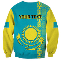 Unisex blue sweatshirt back with yellow ornaments, eagle and sun emblem, 'YOUR TEXT'