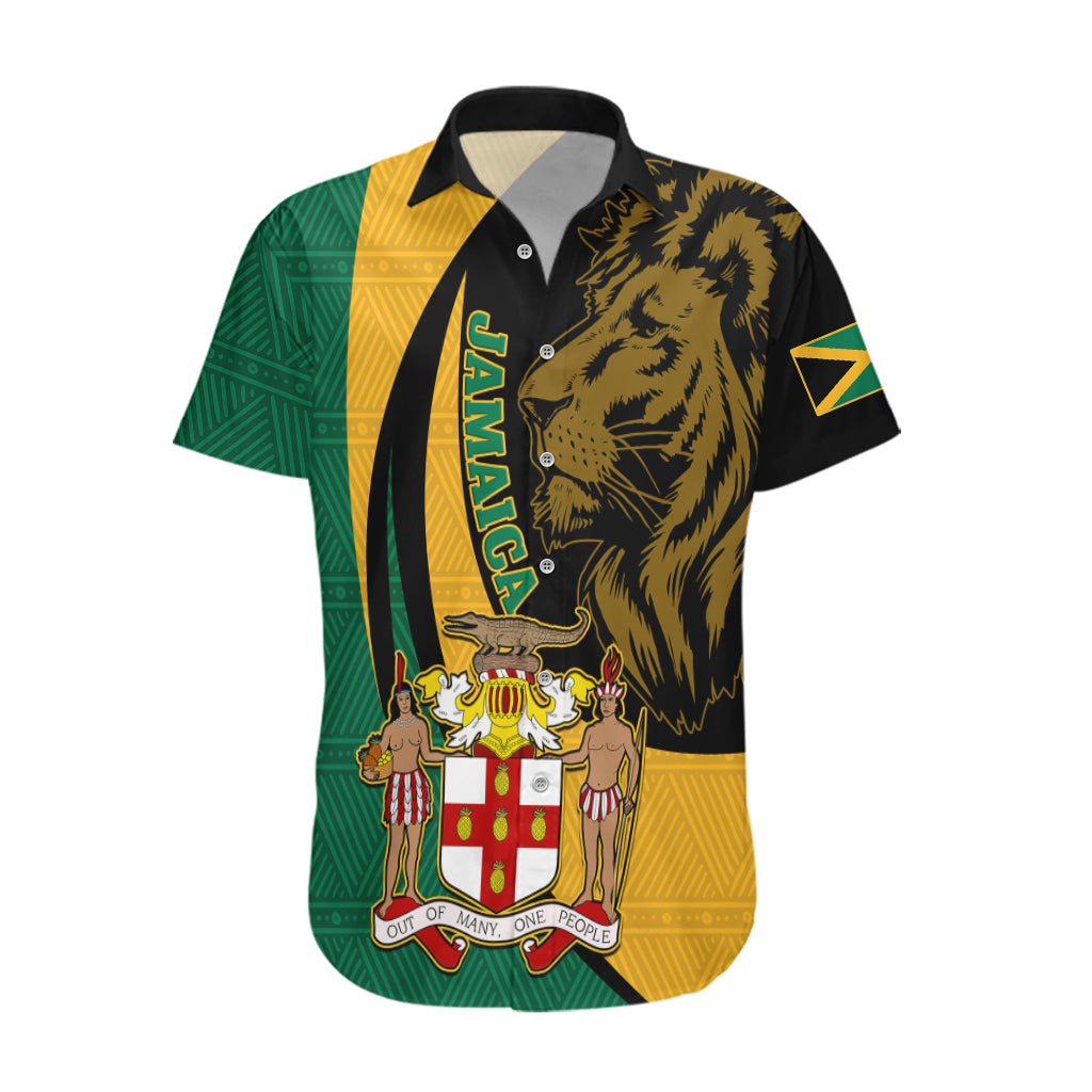 jamaica-hawaiian-shirt-jumieka-coat-of-arms-lion-mix-african-pattern