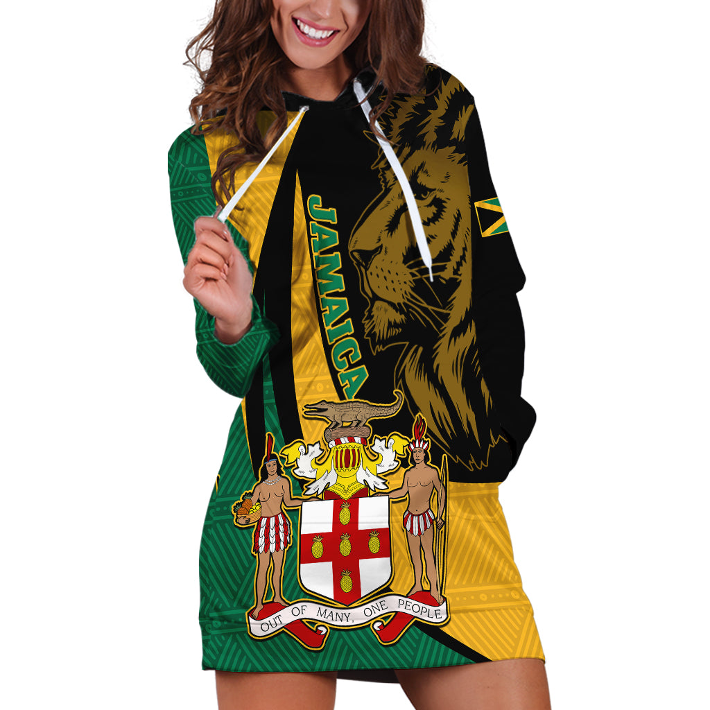 Jamaica Hoodie Dress Jumieka Coat Of Arms Lion Mix African Pattern - Wonder Print Shop